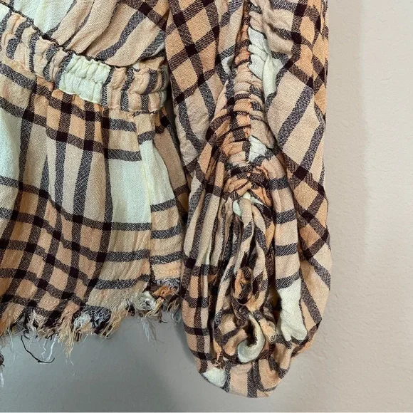 Free People Plaid Babydoll Button Down Shirt Size Extra Small - Picture 3 of 7